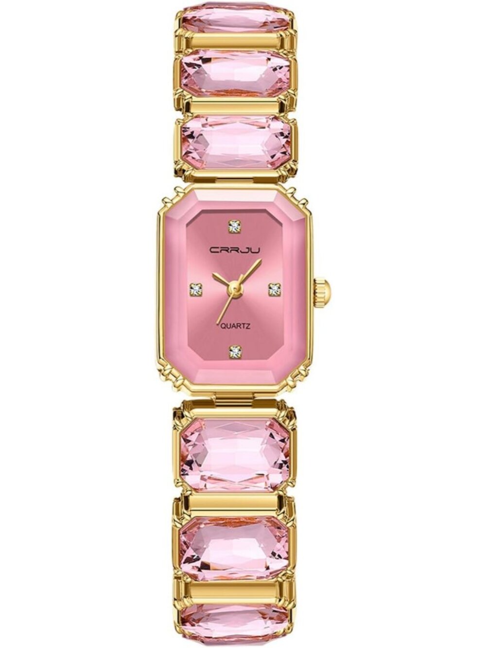 Women's Pink Ladies Square Crystal Quartz Fashion Luxury Movement Wrist Watch
